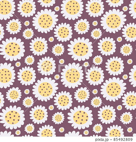 Floral pattern with white daisy flowers on dark purple background. Seamless Ditsy print. Floral pattern with white daisy flowers on dark purple background. Seamless Ditsy print. 85492809
