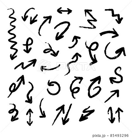 Hand drawn creative arrows. Ink and paper, black and white. 85493296