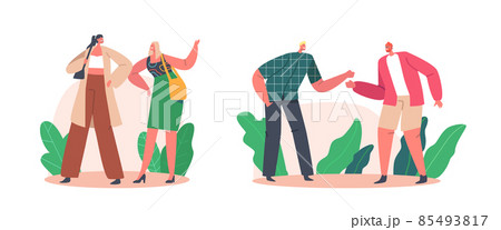 Friends or Business Colleagues Men and Women Beating Fists and Elbows. Male and Female Characters Agree, Greetings 85493817