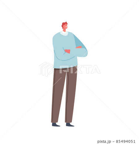 Male Character Wear Casual Clothes Stand with Crossed Arms Isolated on White Background. Businessman with Happy Face 85494051