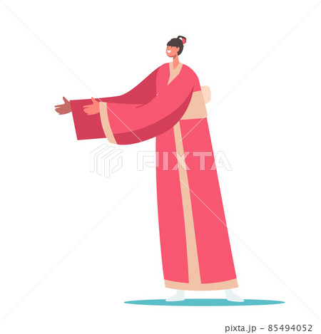 Geisha Japanese Character, Kyoto Woman Wear Traditional Clothes Isolated on White Background. Girl Wear Long Dress Geisha Japanese Character, Kyoto Woman Wear Traditional Clothes Isolated on White Background. Girl Wear Long Dress 85494052