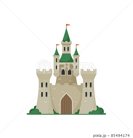 Princess Castle Isolated on White Background. Fantasy Palace, Fairytale Royal Medieval Building, European Architecture 85494174