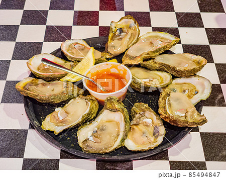 Close up of many Half Shell raw oyster Close up of many Half Shell raw oyster 85494847