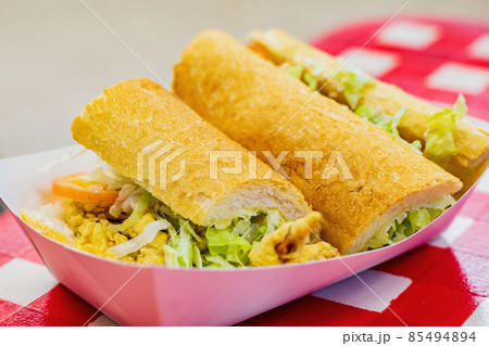Close up shot of deep fried oyster po boy 85494894