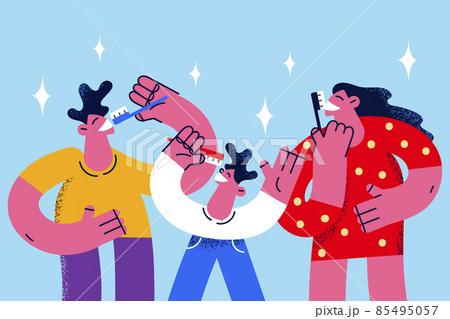 Family with kid brush teeth with toothbrush Family with kid brush teeth with toothbrush 85495057
