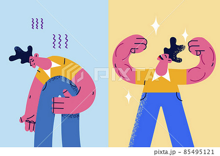 Unhappy sick man and happy healthy one 85495121