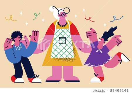 Happy old grandmother enjoy time with grandchildren Happy old grandmother enjoy time with grandchildren 85495141