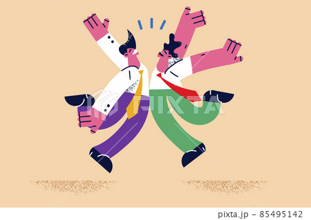 Happy businessmen celebrate shared business success  85495142