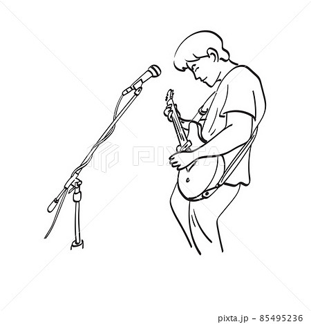 line art rock star with electric guitar and microphone illustration vector hand drawn isolated on white background 85495236