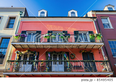 Daytime view of the beautiful historical building with many Jewelry at French Quarter Daytime view of the beautiful historical building with many Jewelry at French Quarter 85495405