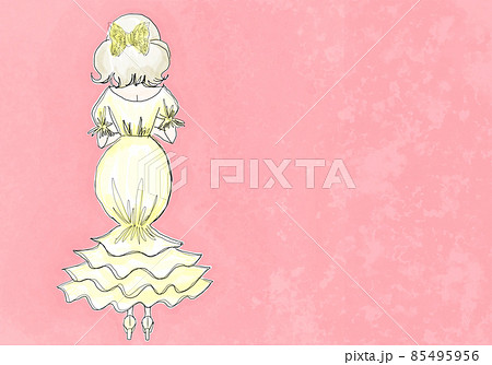 フリルドレスを着た女の子の後ろ姿のイラスト素材