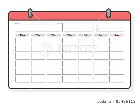 日付なし・年なしのカレンダーのテンプレート -月曜始まりのマンスリーカレンダー - to-doリストのイラスト素材 [85496118] - PIXTA