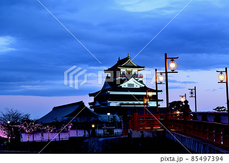 清洲会議で有名な愛知県清須城の夜景 清洲会議で有名な愛知県清須城の夜景 85497394