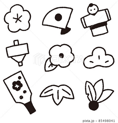 お正月の縁起物のシンプルな線のアイコン 85498041