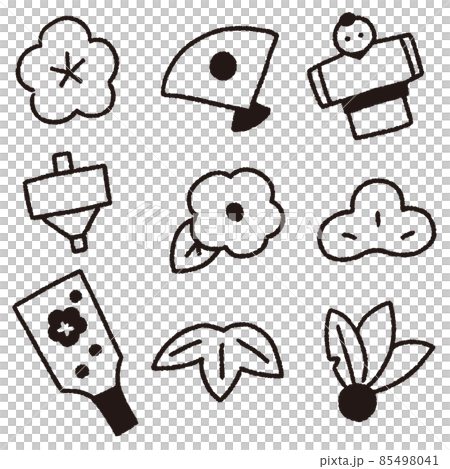 お正月の縁起物のシンプルな線のアイコン 85498041