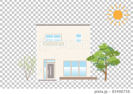 虛構的獨立屋 一個簡單的獨棟房子的插圖 平屋頂線公平 85498738