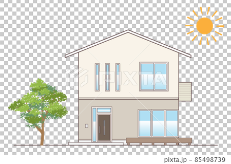 架空の戸建住宅 シンプルな一軒家のイラスト 切妻屋根のイラスト素材