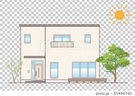 架空の戸建住宅 シンプルな一軒家のイラスト 陸屋根 85498740