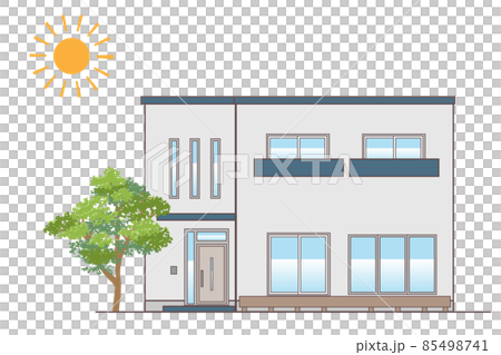 架空の戸建住宅 シンプルな一軒家のイラスト 陸屋根 85498741