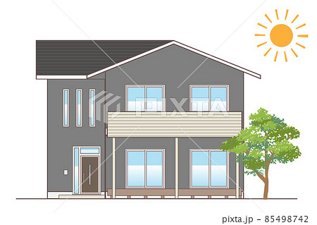 架空の戸建住宅 シンプルな一軒家のイラスト 切妻屋根のイラスト素材