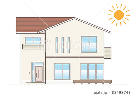 架空の戸建住宅 シンプルな一軒家のイラスト 切妻屋根 85498743