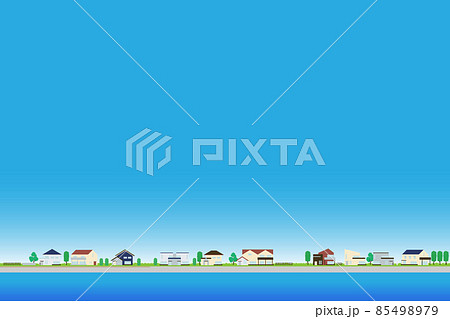 住宅街 雲のない青空と住宅のベクターイラスト ポスターサイズ 横位置 85498979