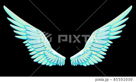 翼　羽　ウイング　鳥　青い翼　黒背景 85501030