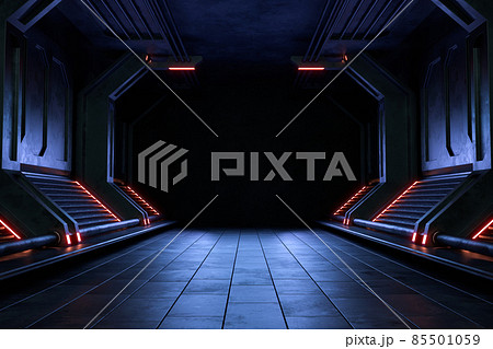 Empty dark room, Modern Futuristic Sci Fi Background. 3D illustration 85501059