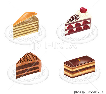 手描きのチョコ系ケーキ四種 85501704