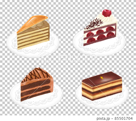 手描きのチョコ系ケーキ四種 85501704