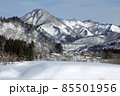厳冬の柴倉山の山並み－只見ダムから　福島県只見町 85501956