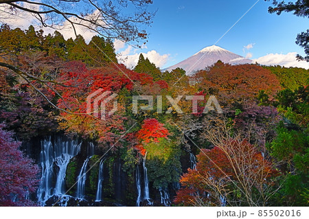 紅葉の滝と富士 85502016