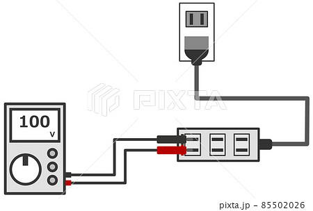 住宅のコンセントの電圧をテスターで測定するイラスト 85502026