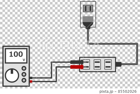 住宅のコンセントの電圧をテスターで測定するイラスト 85502026