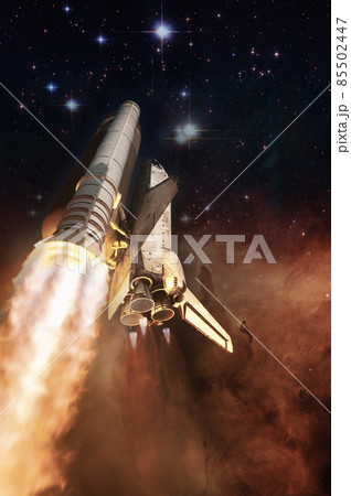 Spaceship launch mission to stars. Elements of this image furnished by NASA. 85502447