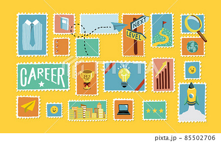 ビジネスマンのキャリアチェンジ 転職 スキルアップ 昇格 昇進 レベルアップなどのコンセプトイラストのイラスト素材