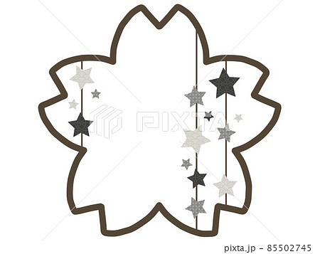 モノクロの和柄の星と桜型フレームのイラスト素材