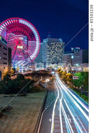 横浜みなとみらい地区の夜景写真 21年12月撮影の写真素材