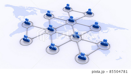 人型アイコンのネットワークと世界地図 85504781