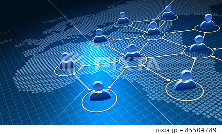 人型アイコンのネットワークと世界地図、European, African version. 85504789