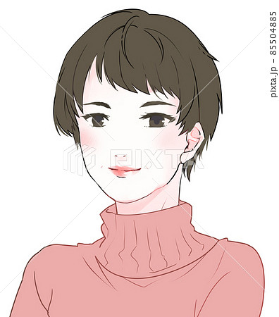 イラスト素材 茶髪ショートヘアのハイネックの女性アイコンのイラスト素材