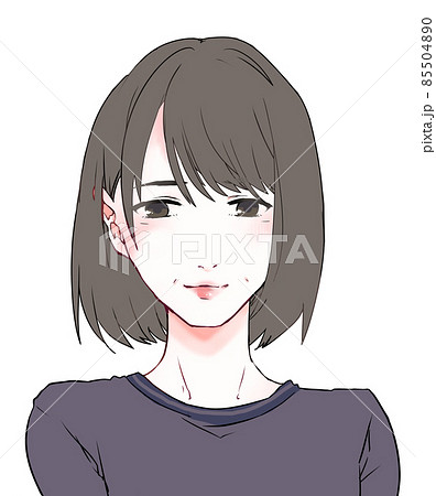 イラスト素材 茶髪ミディアムヘアの女性アイコンのイラスト素材