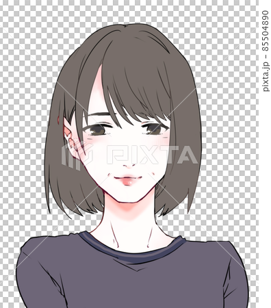 イラスト素材 茶髪ミディアムヘアの女性アイコンのイラスト素材