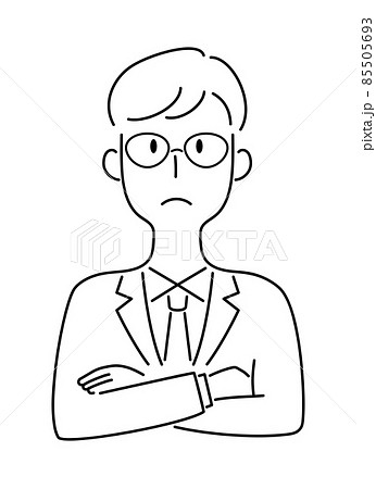 手描き風・腕を組んで考え事をする男性のベクターイラスト 85505693
