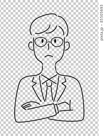 手描き風・腕を組んで考え事をする男性のベクターイラスト 85505693