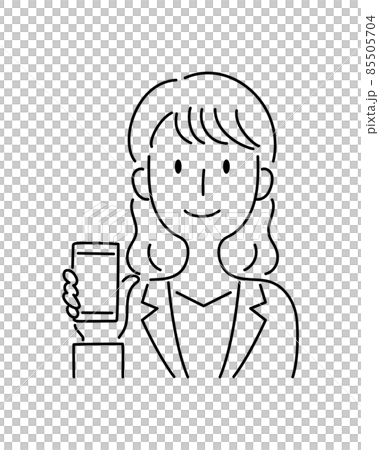 顯示手繪風格智能手機屏幕的微笑女性的矢量圖 85505704