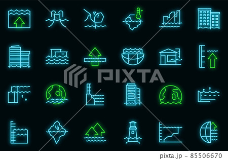 Sea level rise icons set vector neon Sea level rise icons set vector neon 85506670