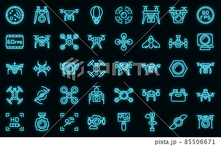 Aerial videography icons set vector neon 85506671