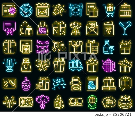 Birthday gift icons set vector neon Birthday gift icons set vector neon 85506721