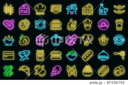 French cuisine icons set vector neon 85506793